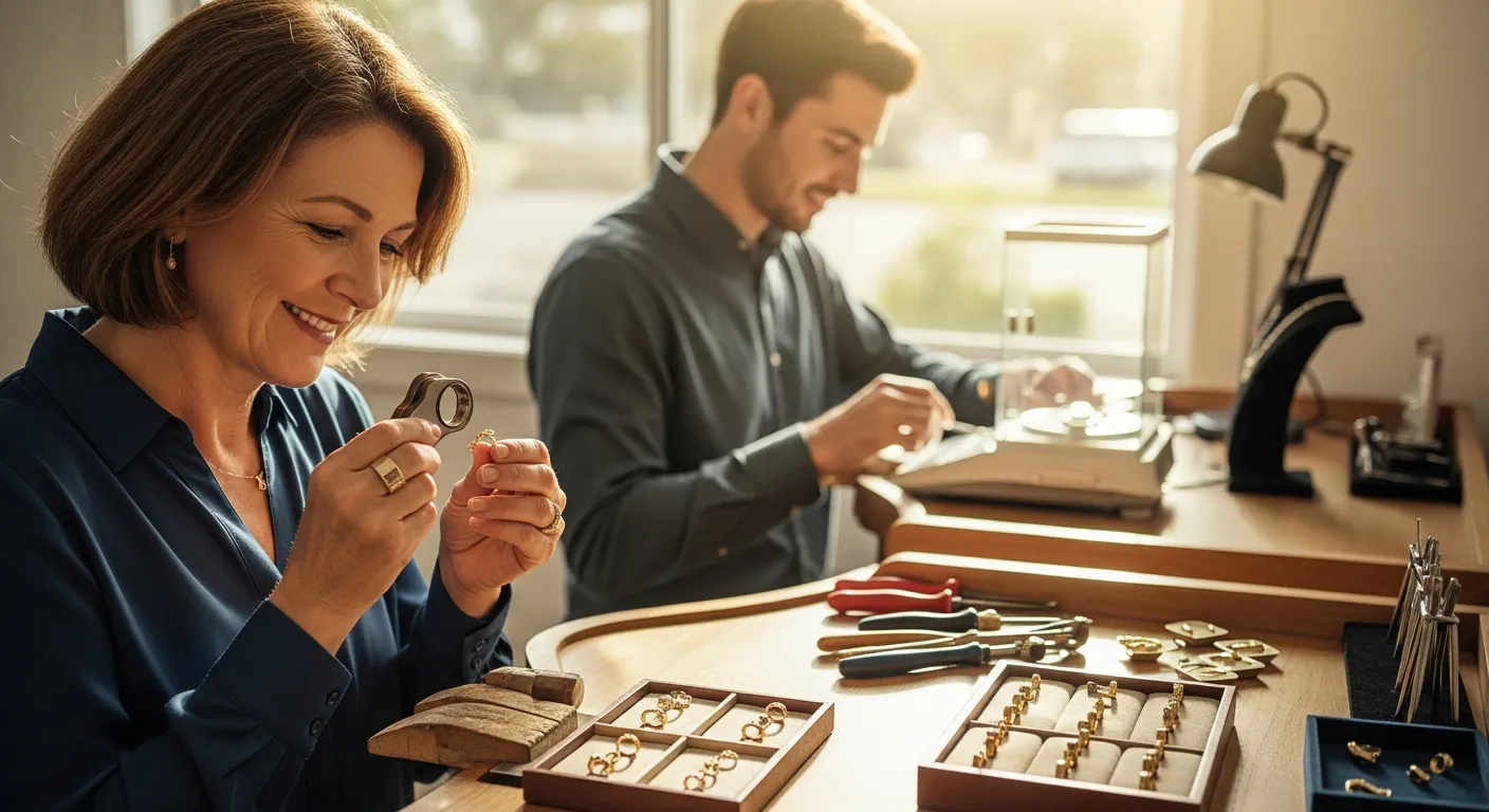 The EasyGold team carefully evaluating gold jewellery in our Gold Coast workshop