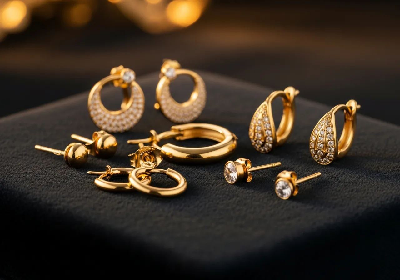 Gold stud, hoop and drop earrings, including odd singles, bought on the Gold Coast